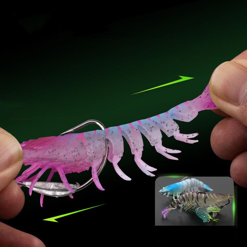 Gambero 95mm 10g TPE Calamaro Jig Luminoso Orizzontale Affondamento Lento Esca Zampe di Ragno Gambero di Legno Esca Polpo Pesca al Calamaro