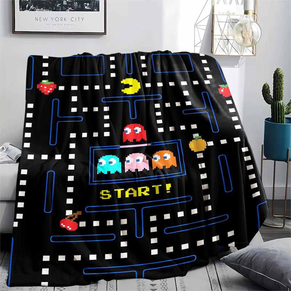 1 st Pac-Man-tryckt flanellfilt, hög kvalitet för alla årstider, heminredning, värme och komfort, perfekt som julklapp