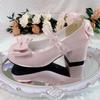 Fashion Lolita Style Cute Round Head Mary Jane Pumps With Bow Women's Sweet Party Dress Midi Heels Shoes Fashion PU Sandals