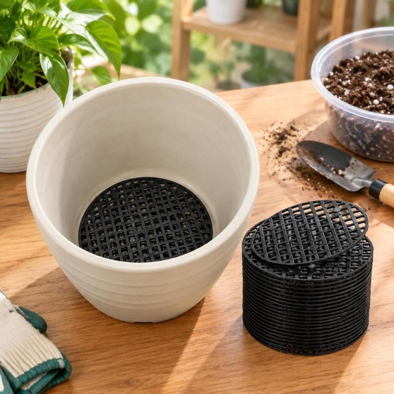 200lots Plastic Pot Drain Screens with Perforated Round Construction to Help Control Soil During Potting and Repotting