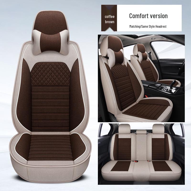 Universal Four Seasons Full Coverage Linen Seat Cushion Set for Small Cars