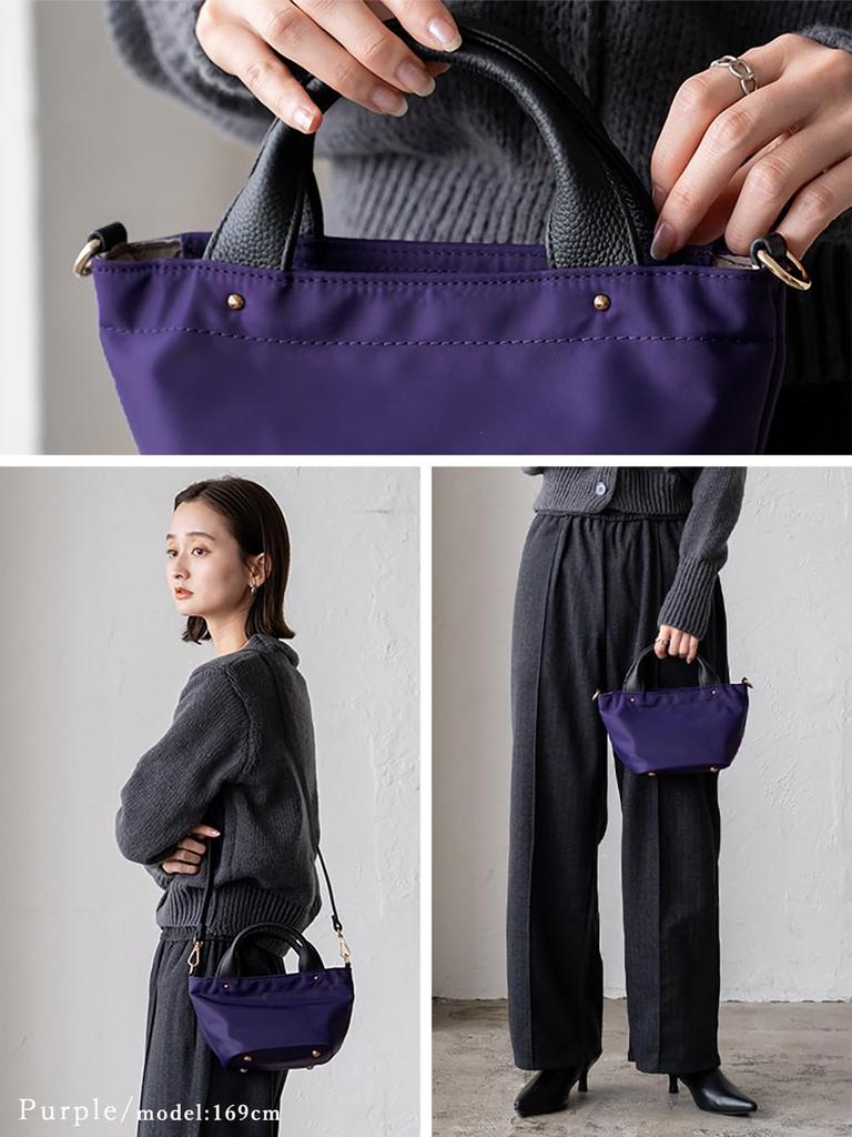 VITAFELICE Genuine Leather Handbag for 3-Space Women, Inb-10194z (Purple)