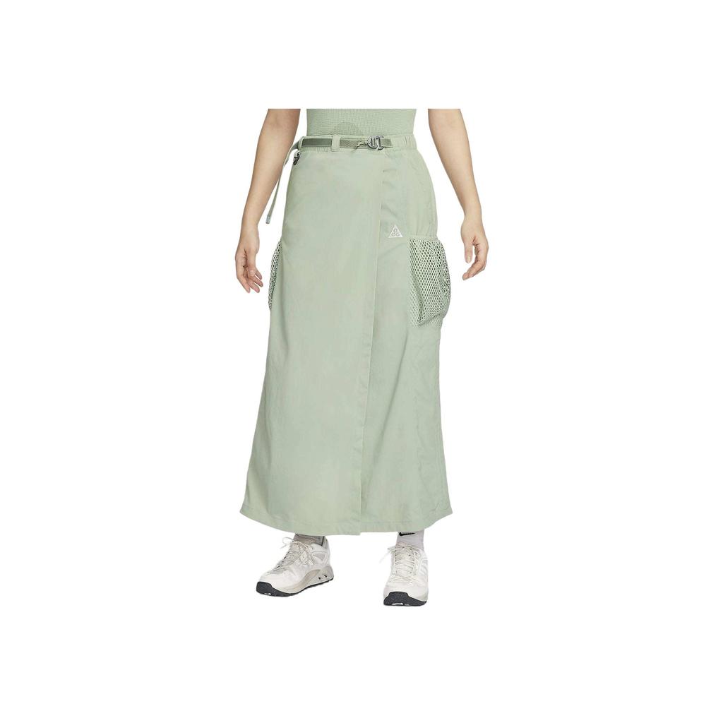 Nike ACG Snowgrass Logo Solid Color Midi Casual Skirt Women Skirts Horizon-Green Mountain-White FV7322-370