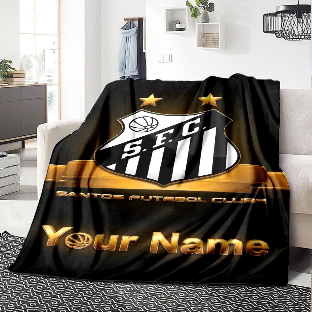 Name Custom Santos FC Logo Print Flannel Blanket High Quality Warm Comfortable Cover for All Seasons Perfect for Gifts Home Decor