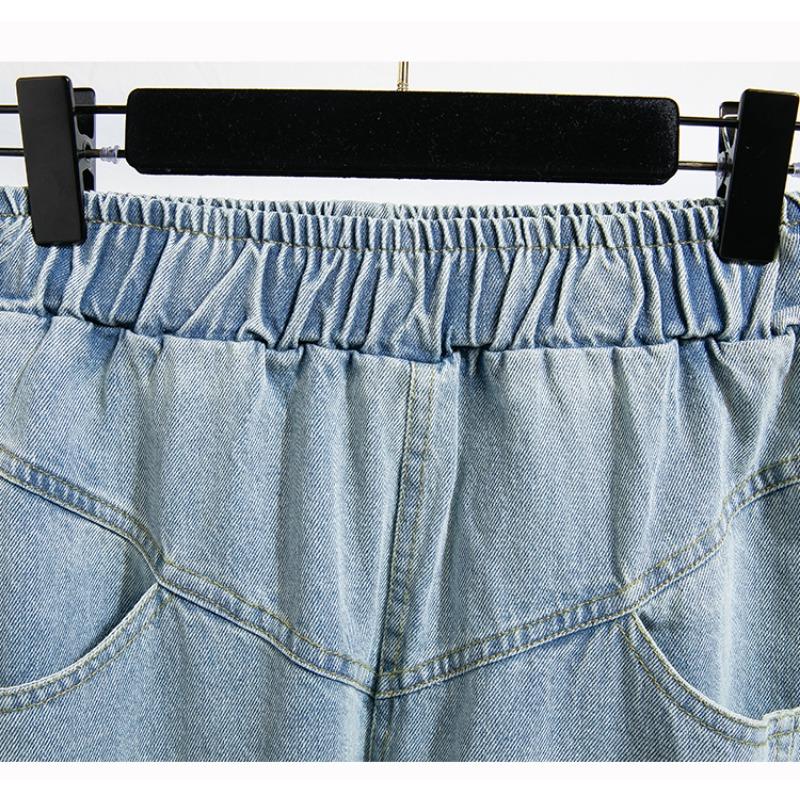Plus Size Women Spring Jeans Long Harem Pants Casual High Waist Elastic Basic Trousers Loose