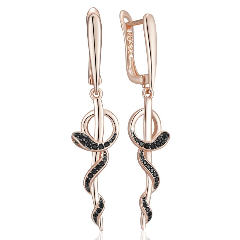 

Black Natural Zircon Snake Drop Earrings For Women Rose Gold And Black Plating Vintage Animal Daily Punk Jewelry