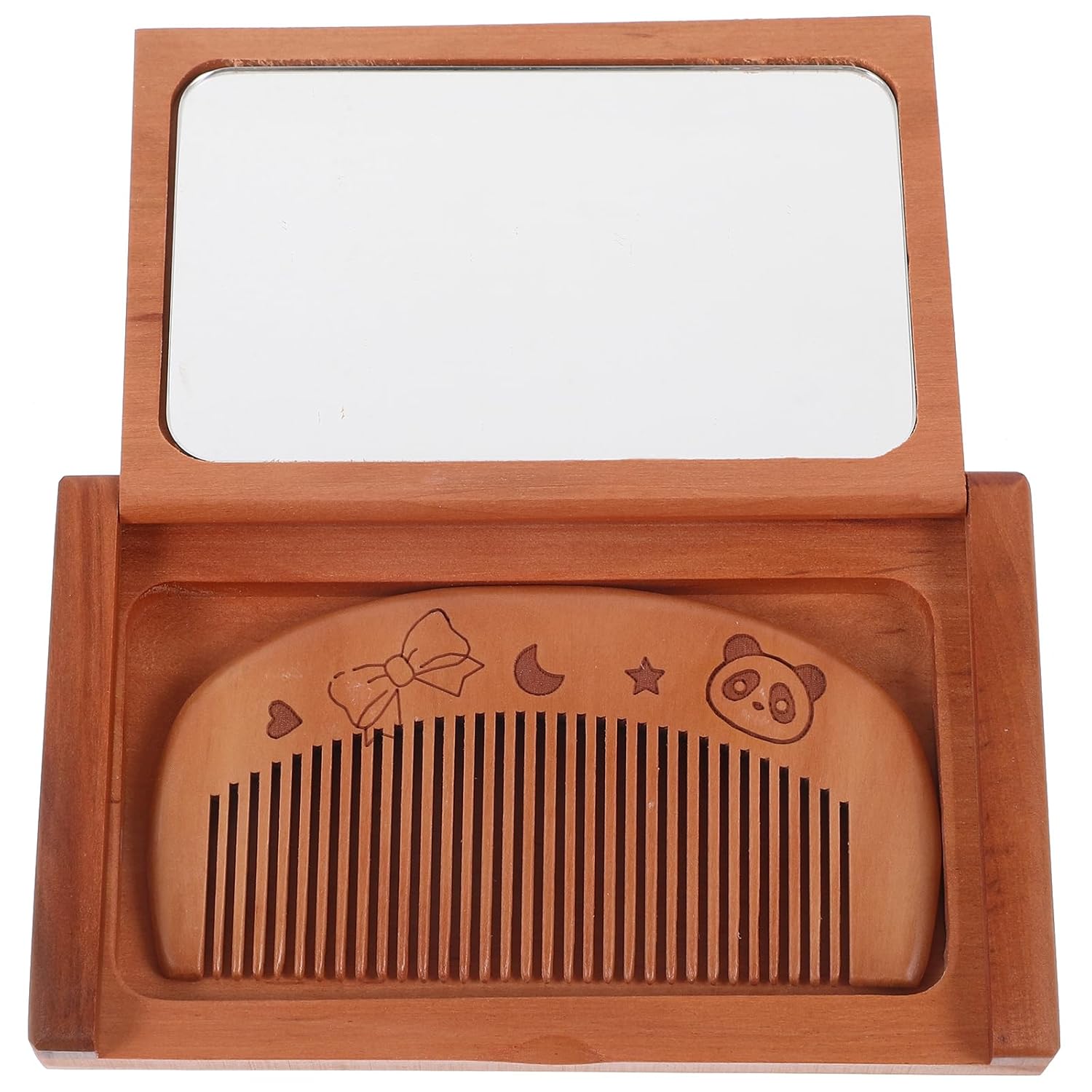 NOLITOY Wooden Folding Mirror and Comb Set, Pocket Mirror with Hair Brush Makeup Vanity for Women Grils Backpack Travel