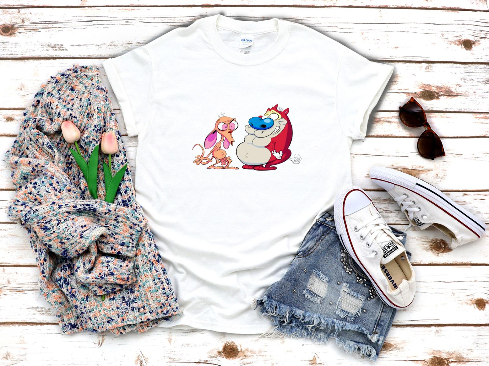 Ren and Stimpy Nostalgia 3 4 Short Sleeve Woman T-shirt F026 XXXL