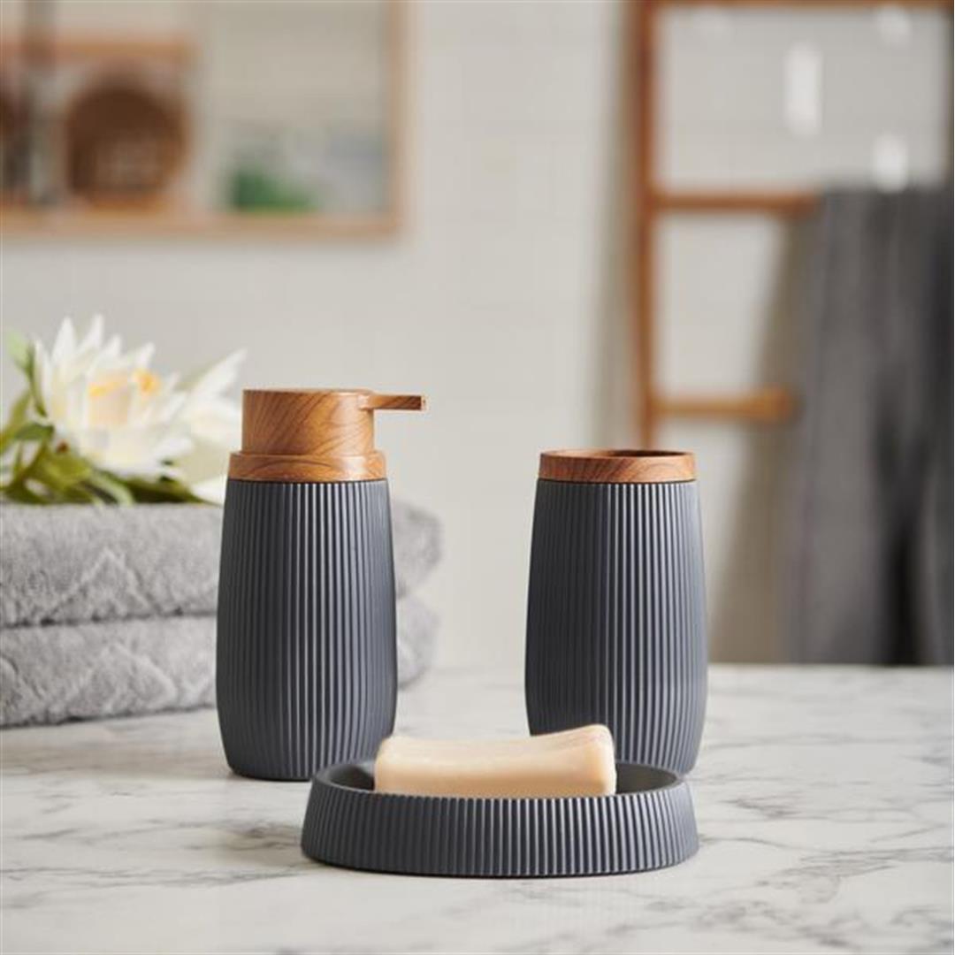 

Круглий набір для ванної кімнати з 3 предметів Ocean Home Striped Anthracite 15.8cm сірий колір