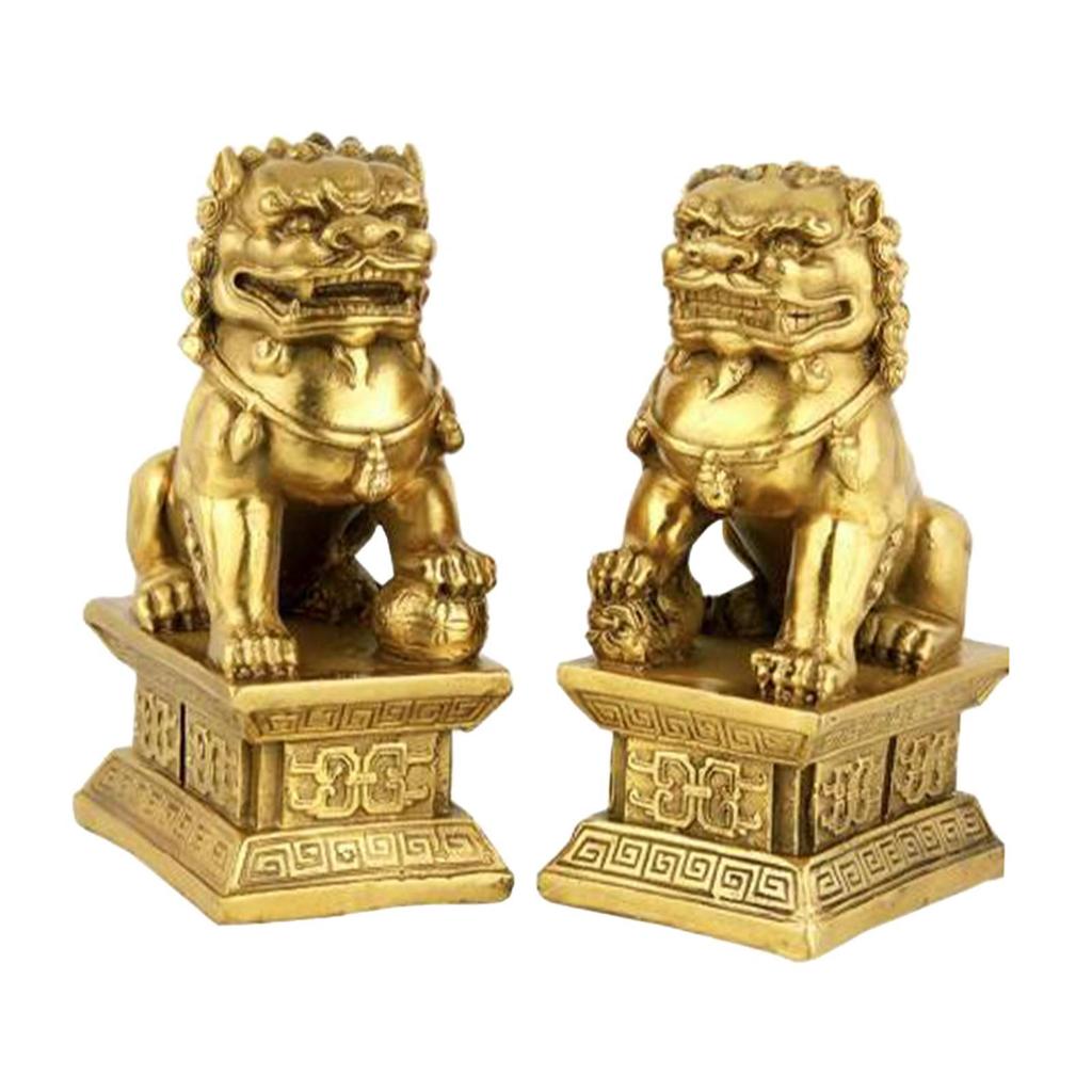 2 Stück Fu-Hund Wächterlöwen Figuren Glück Handwerk Schreibtisch Sammlung Mehrzweck für Banken Harz Feng Shui Ornament