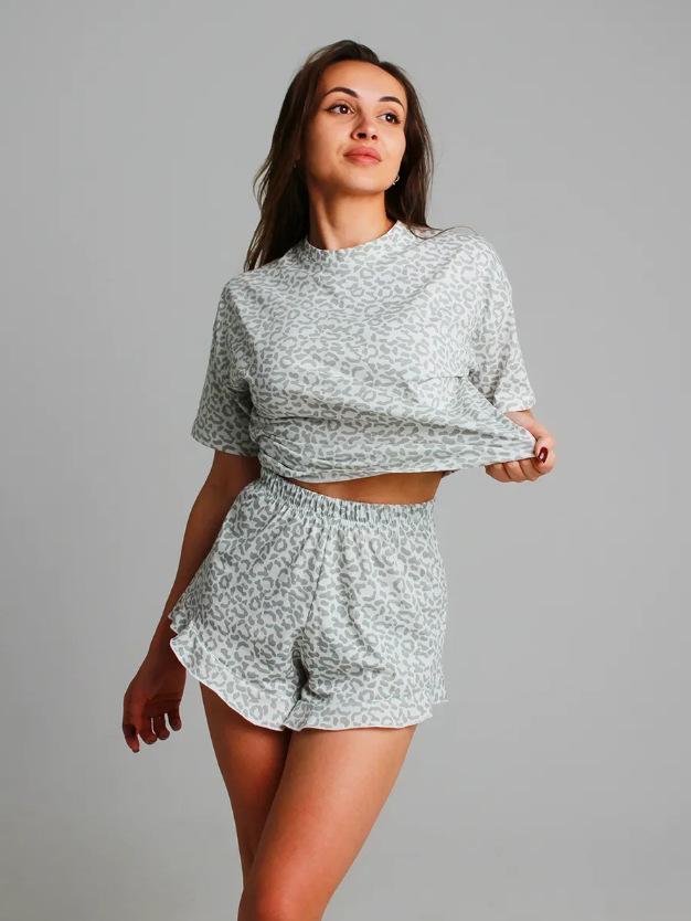 European & American Leopard Print Pajama Set: Loose Short Sleeve Top & Shorts for Women (2025 Collection)