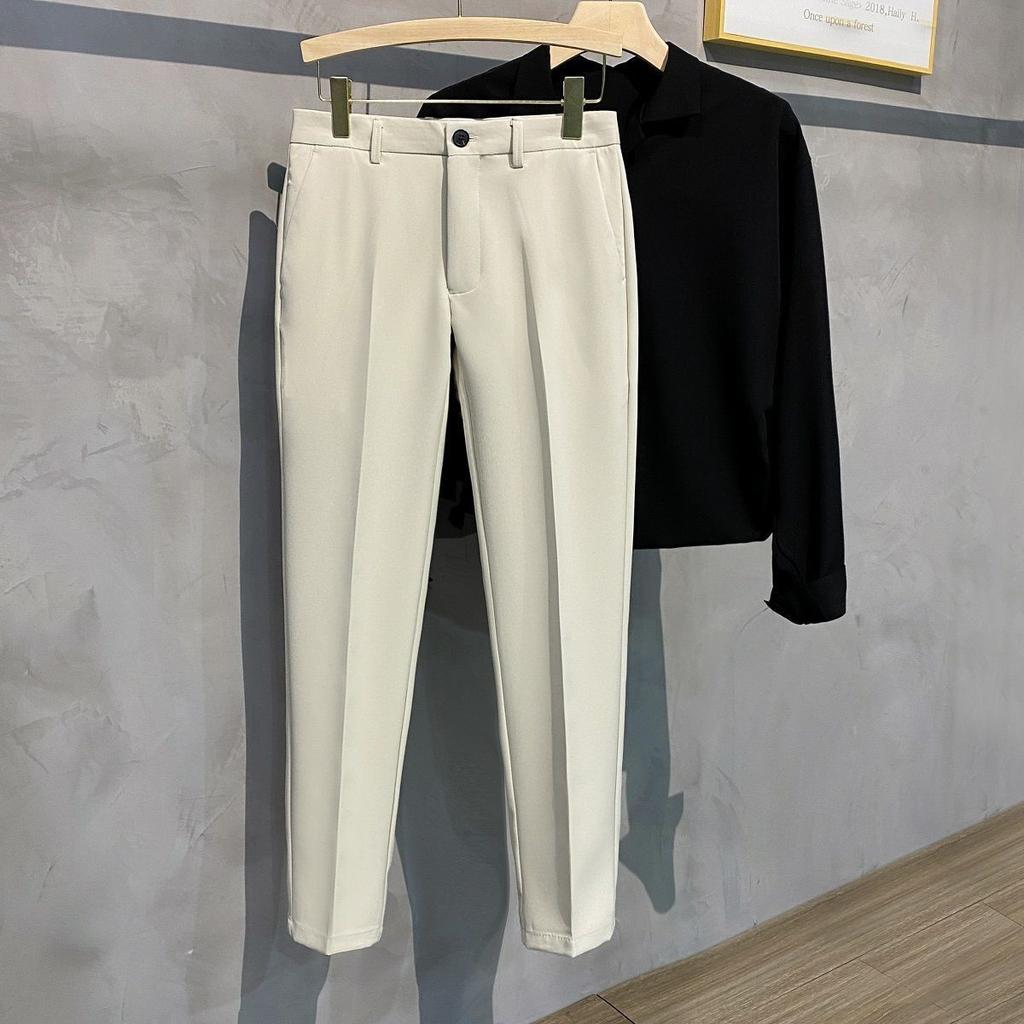 Wiosenne letnie męskie spodnie garniturowe Slim Fit Work Elastyczny pas Jogging Spodnie biznesowe Męskie czarne Plus Size