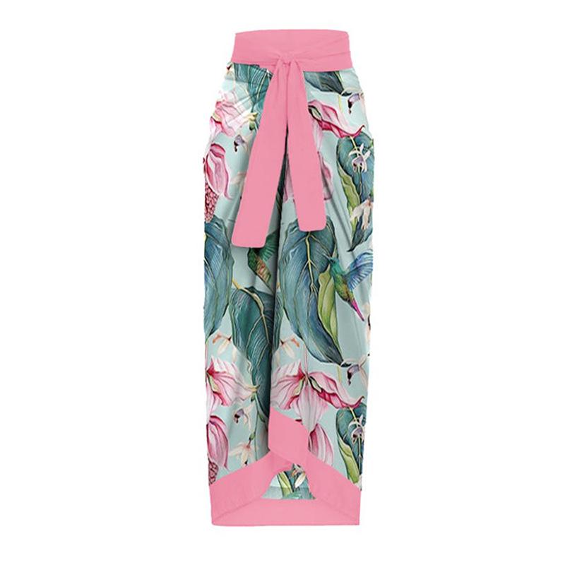 

Европейская и американская юбка миди с принтом в отпускном стиле и завязками - Пляжное платье One Size розовый