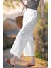 Women's Dark Blue High-Waisted Wide-Leg Casual Pants - Loose Fit for Pear-Shaped Figures, Spring Season.