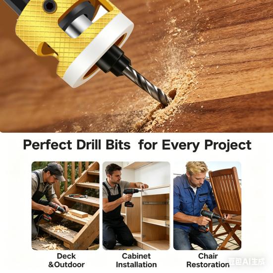Countersink Drill Bits Set with Adjustable Aluminum Depth Five Dual-Flute Bits TCT Alloy Hole Drill Bits Kit with Wrench Storage Case