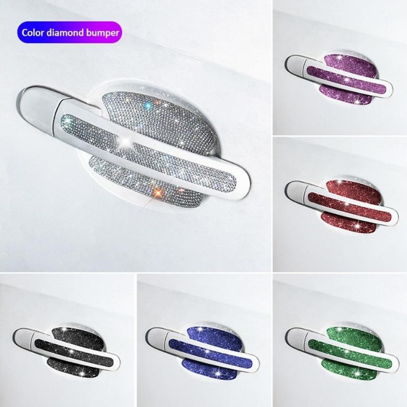 Car Door Handle Bowl Scratch Protective Bling Rhinestone Stickers Silicon Rearview Mirror Anti-collision Protection Strip