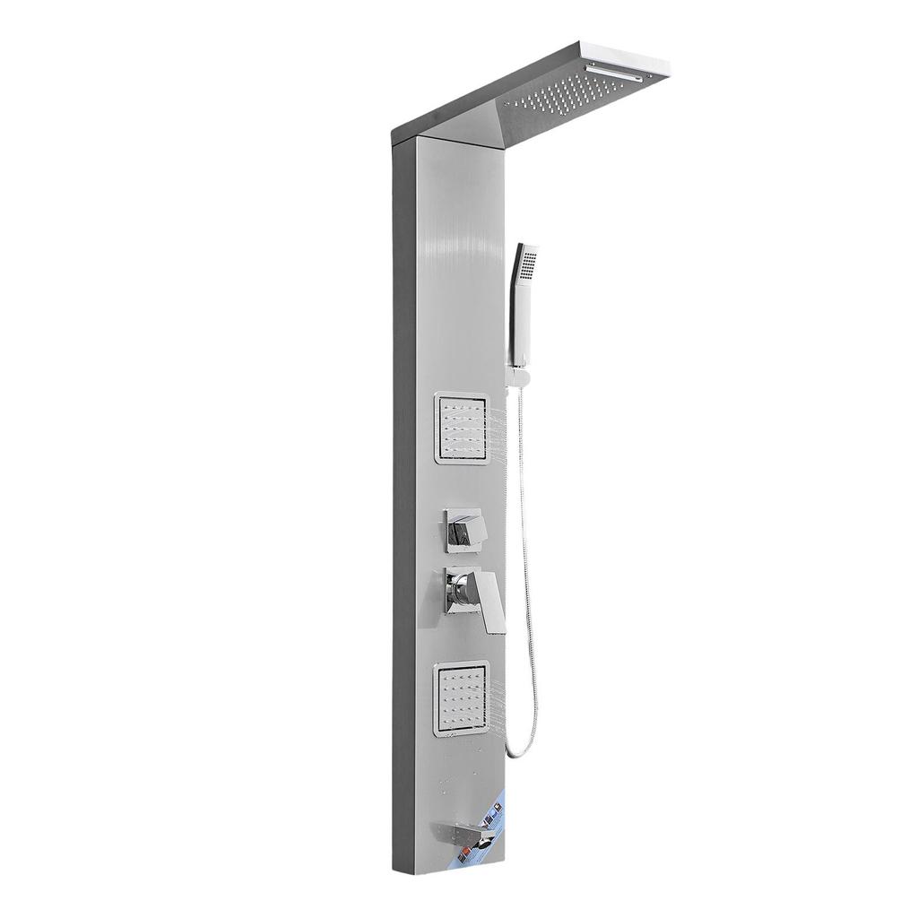 VEVOR Shower Panel Tower System with Rainfall Waterfall Shower Head, 53 in Brushed Stainless Steel Shower Column, 5-Function Faucet
