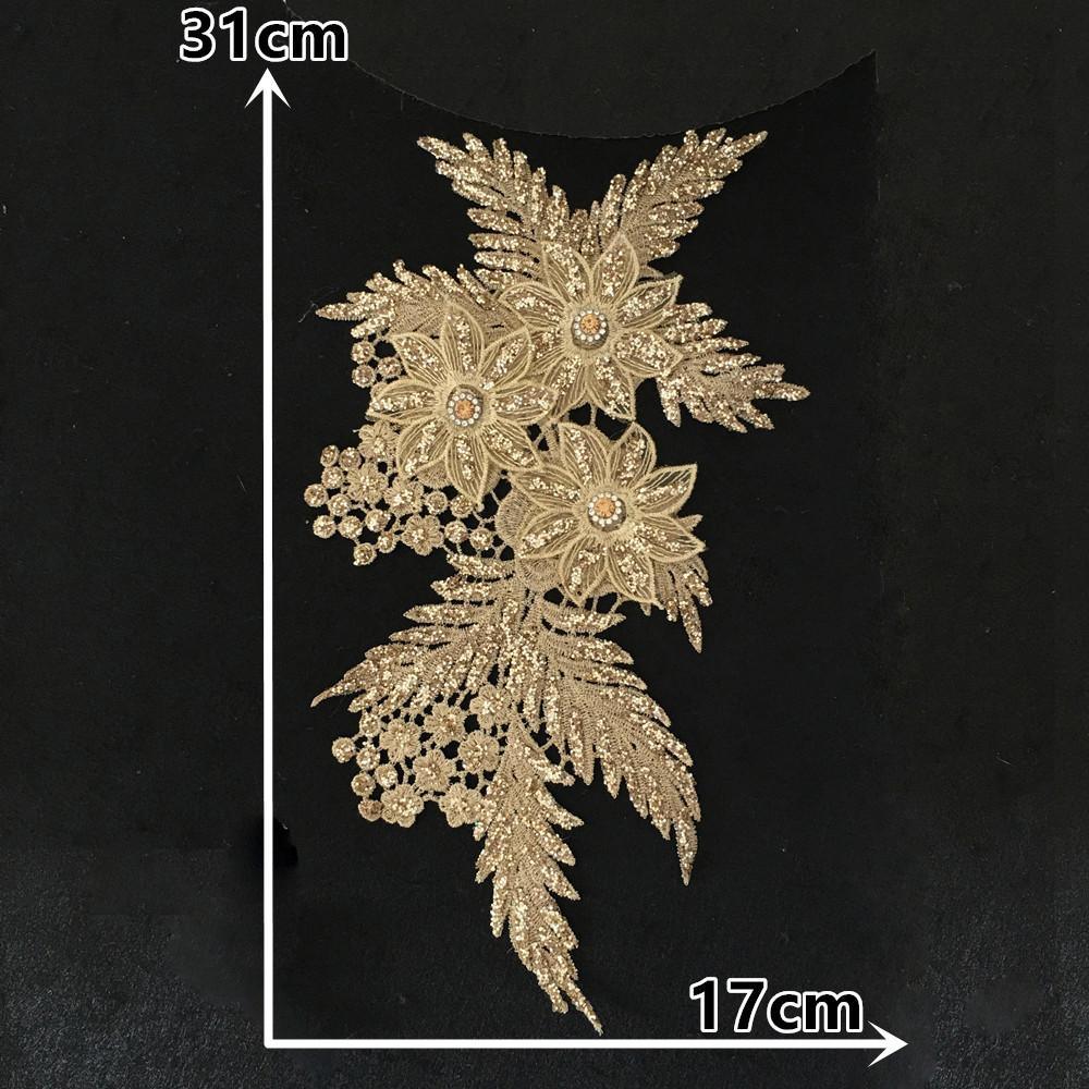 Gold I Polyester Embroidery Hollow Hot Diamond 3D Lace Flash Powder Lace Diy Decorative Clothes Clothing Accessories