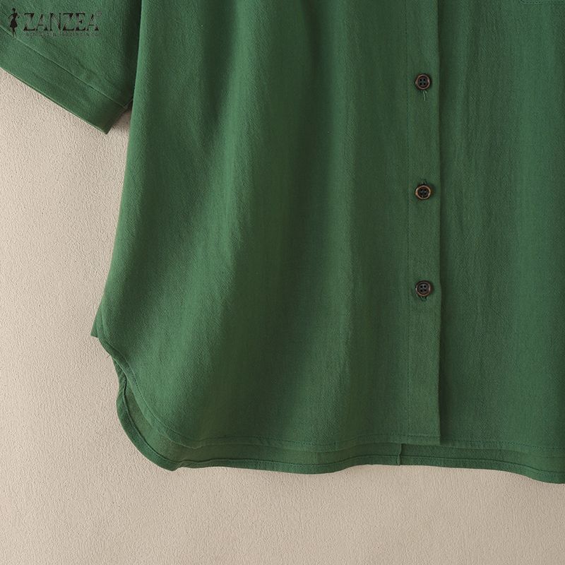 ZANZEA Dámská ležérní bavlněná halenka s kulatým výstřihem, jednobarevná, s 3/4 rukávem