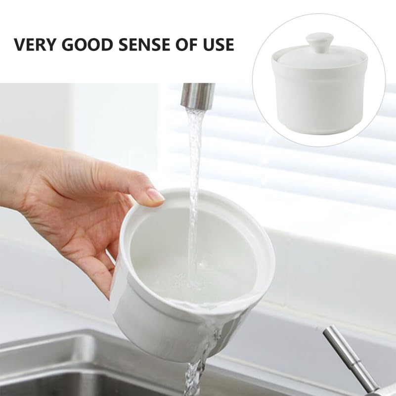 OUNONA Braised Chawanmushi Ceramic White with Lid Stylish Japanese Style 4 Inch Stew Pot Pudding Container Heat Resistant Soup Bowl Jar Stew Pot