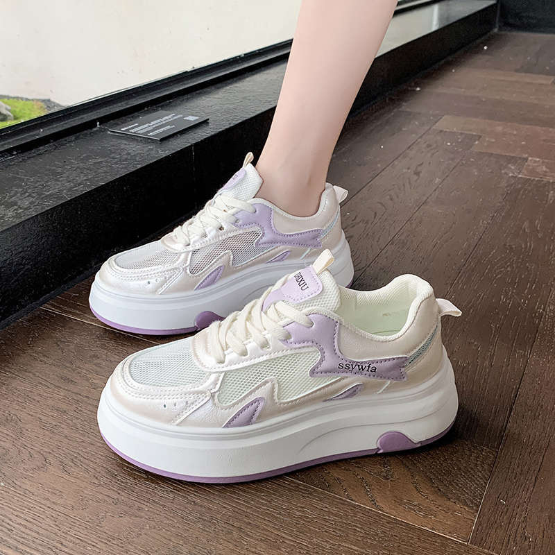 Thick-soled Little White Shoes Women's Spring and Autumn 2025 New Summer Breathable Mesh Mesh Shoes Lightweight and Heightening Casual Board Shoes