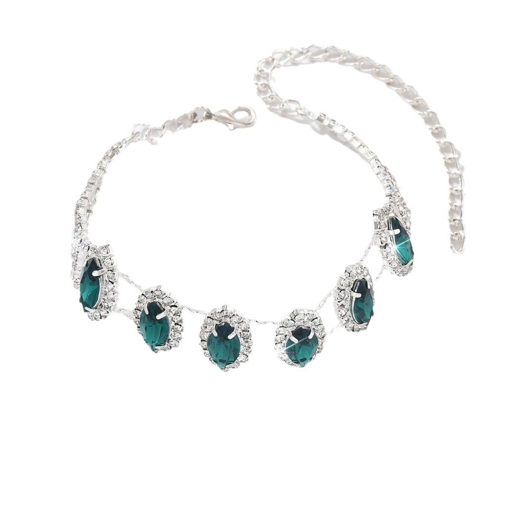 Temperament Retro Emerald Anklet Fashion Trend High Heels Rhinestone Foot Jewelry