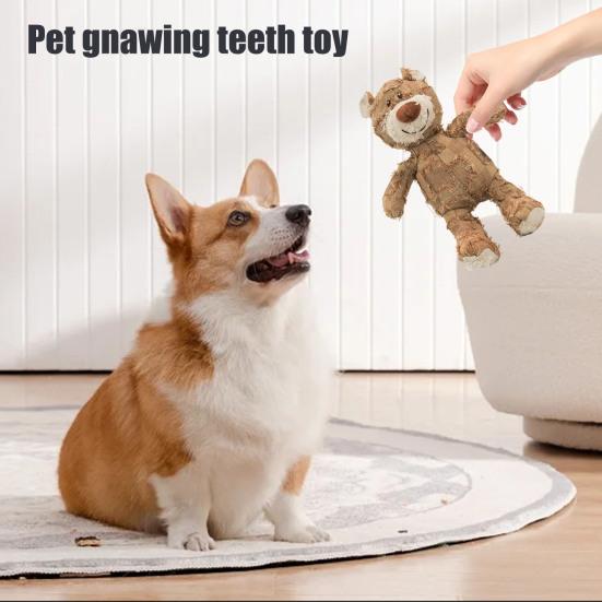 Squeaky Dog Chew Toy Interactive Plush Bear Toy with Sound Indestructible Dog Teeth Cleaning Toy for Aggressive Chewers