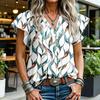 Women Shirt V-Neck Petal Sleeve Loose Fit Casual Tops Buttons Decor Leaf Printing Summer