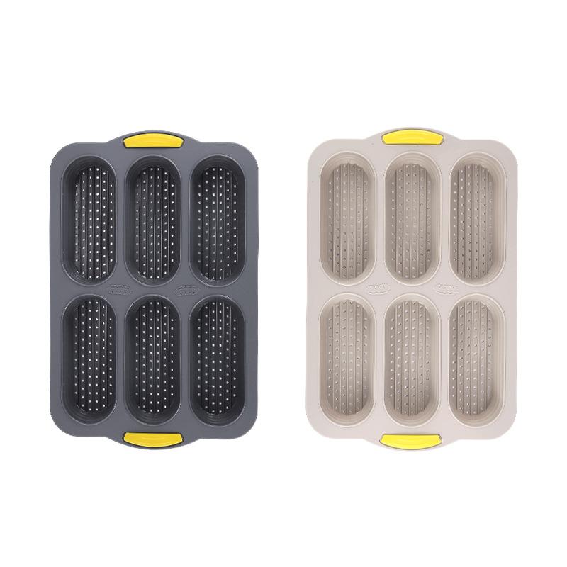 6-cavity Silicone Bread Loaf Pan, Nonstick Sourdough Loaf Pan & Heat Resistant Baguette Bread Pan,Molds for Baking Hoagie Rolls