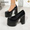 Chunky Block High Heels for Ladies Patent Leather Pumps Round Toe Women's Platform Shoes Non-Slip Elegant Slip-on Female Shoes