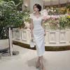 Fashion Temperament Lady Super Fairy One-word Collar Hip Wrap Dress Women Can Usually Wear Thin Dating Knee Dress