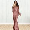 Damen Ballkleid Quastenärmel Etuikleid Schlanke Passform V-Ausschnitt Einfarbige Pailletten Fischschwanzsaum Abendkleid Cocktailparty Maxikleid