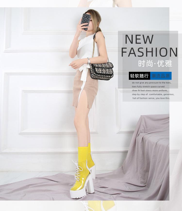 14CM Primăvară Nou Botine Femei Cap Rotund Impermeabile Platformă Transparente cu Șireturi Tocuri Înalte Groase Club de Noapte Botine Glezna PU