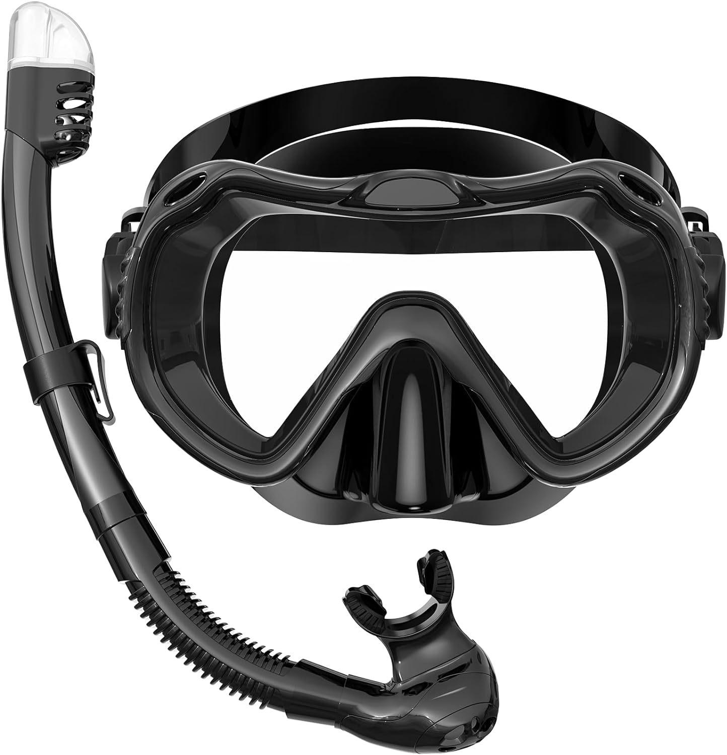 

Adult Snorkel Set Dry Top Breathing Tube Dive Mask Scuba Diving Mask Goggles Snorkeling Gear Anti Leak Anti Fog Silicone Skirt чорний
