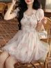 Floral Sweet Fairy Bodycon Dresses for Women Elegant Party Print French Female Korean Fashion Cute Mini Dress Summer 2024 Pink