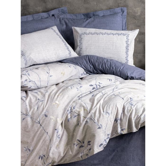 Parure de lit - 1 housse de couette 220 x 240 cm + 2 taies d'oreiller 60 x 60 cm - 100% coton renforcé - Bleu