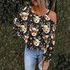 Women's Hollowed Out Fashionable Casual Floral Print Off Shoulder Hoodie Top Christmas