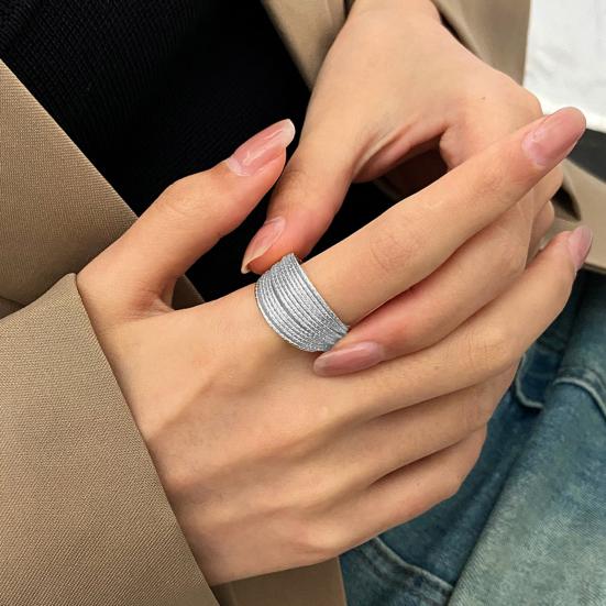 Women Open Ring Earrings Adjustable Multi-layer Solid Color Wide Electroplating Polished Alloy Lady Finger Ring Prom Party Daily Ear Jewelry