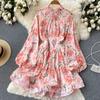 Women's Spring Summer Bohemian Beach Dress Backless Puff Sleeve Flower Print Party Midi Dresses