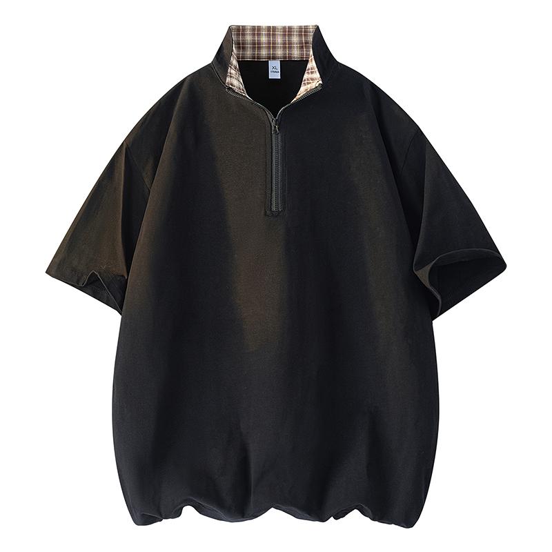 

Short-sleeved T-shirt Men s Summer Half-zip Stand-collar Loose And Versatile Pullover Top 2XL чёрный