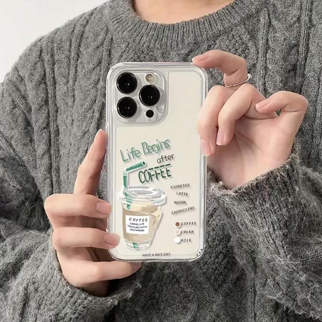 Feather Yarn Coffee iPhone Case for Apple: Compatible with Models 13-17 Pro Max, Drop-Proof, Advanced Iced Americano Design.