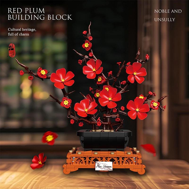 669PCS Plum Blossom Floral Bonsai Building Blocks Flower Model Bricks Creative Desktop Decoration Toys For Kids Holiday Gifts