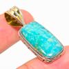 Pendente Bicolore in Argento Sterling Massiccio 925 con Pietra Naturale Amazzonite 1.50" s6W89