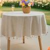 Plain Tablecloth with Fringed Round Table Dining Table Household Round Suitable for Holiday Dining Rooms, Living Rooms, Family Gatherings