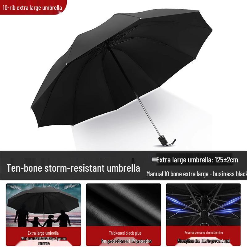 Twelve-Bone Large Folding Men's Umbrella with Custom Logo for Rain or Shine, Dual-Use Sunshade and Parasol.