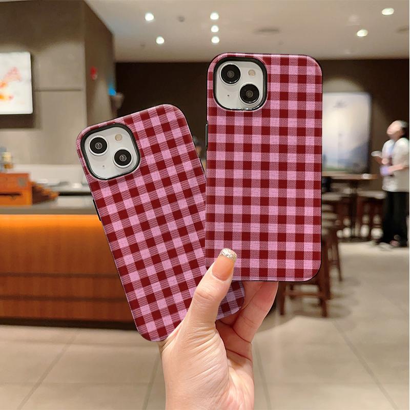 Pink Red Gingham Plaid Texture Soft Silicone Phone Case Coquette Girly Simple Cottage Aesthetic Shockproof Cover For All Iphone Series