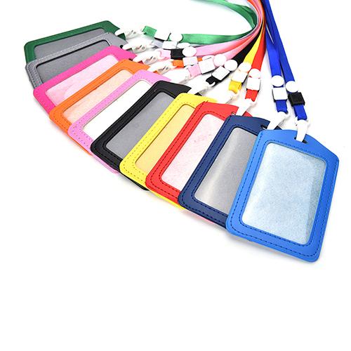 Vertical Transverse Plastic Id Name Card Holder Work Badge W/ Lanyard