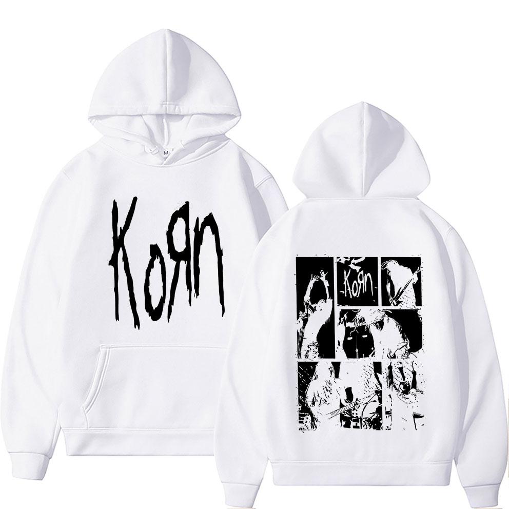 Alternative Nu Metal Rock Band Korn Double Sided Graphic Hoodie Men Gothic Vintage Pullover Tracksuit Male Trendy Fleece Hoodies