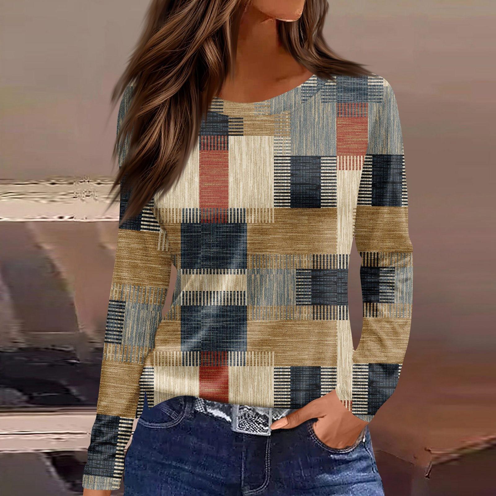 

Женский повседневный топ с длинным рукавом и принтом, с круглым вырезом L хаки