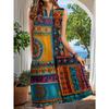 Robe sans manches pour femmes à col fendu, avec un design géométrique ethnique bohème, parfaite pour les sorties décontractées d'été à la plage